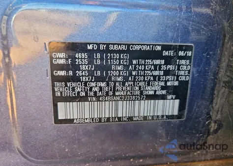 2018 Subaru Outback 2.5I Limited z USA, uszkodzony, nr VIN 4S4BSANC2J3382572